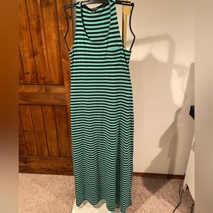 The Limited Maxi Dress Green and Navy Striped with front t-shirt Pocket